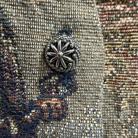 Vintage 80s Tapestry Vest Academia Motorcycle Boho Edwardian - Picture 11 of 16